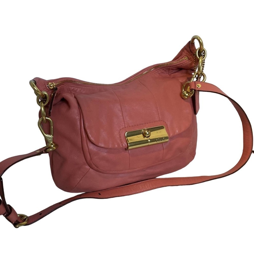 608 Coach coral leather shoulder bag flaw  15”wide11”tall25”drop POC butter soft
